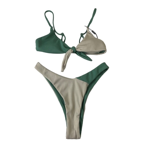 Zaful Two Tone Ribbed Bikini - Picture 2 of 5